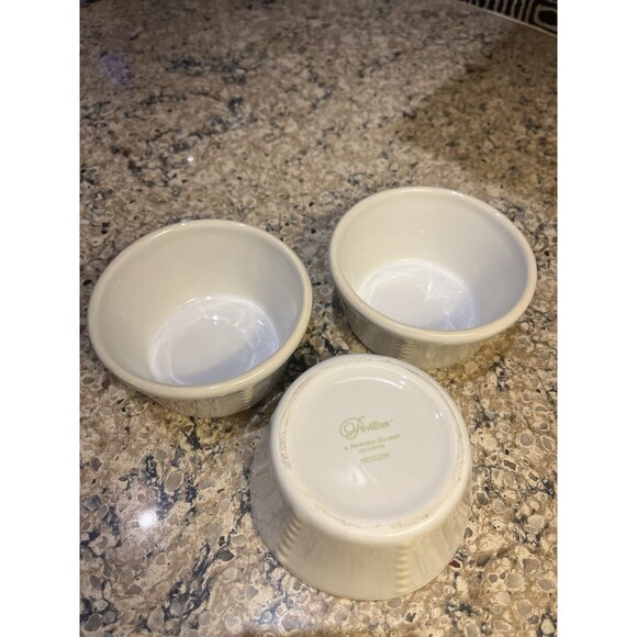 Princess House Pavillion 3 Ramekins Stoneware Off White Hobnail Design 4”x2” - Picture 5 of 7